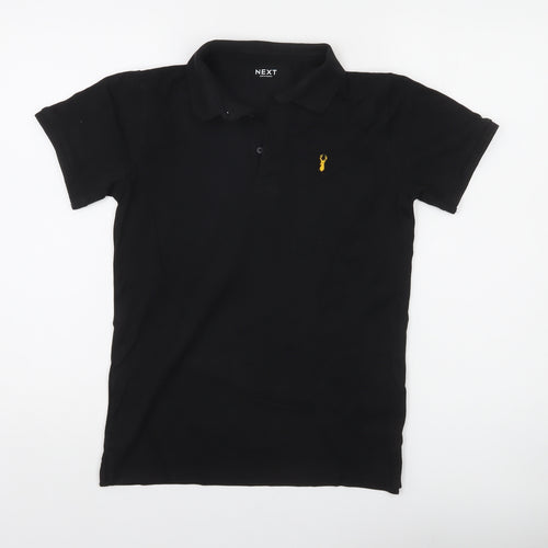 Next Boys Black Polo Shirt 12 Years Collared Jersey Cotton Stretch Casual