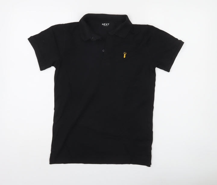 Next Boys Black Polo Shirt 12 Years Collared Jersey Cotton Stretch Casual
