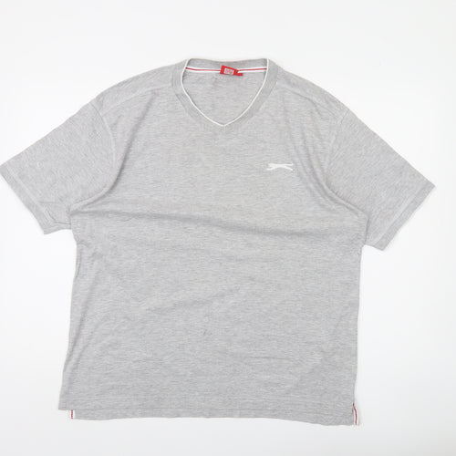 Slazenger Men's Grey V-Neck Short Sleeve T-Shirt L Classic Fit