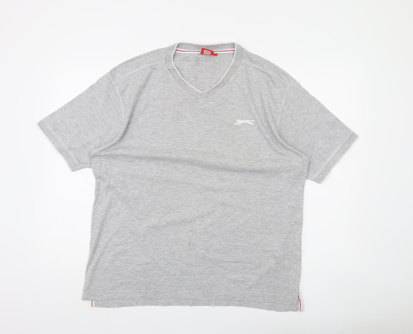 Slazenger Men's Grey V-Neck Short Sleeve T-Shirt L Classic Fit