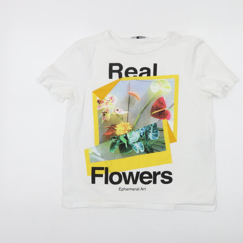 Zara Women’s White Floral Graphic T-Shirt Size 8