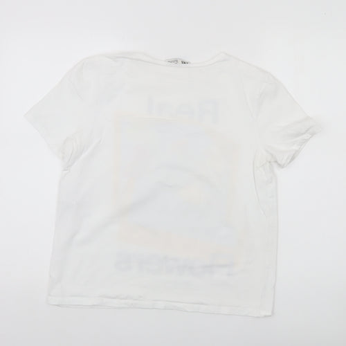 Zara Women’s White Floral Graphic T-Shirt Size 8