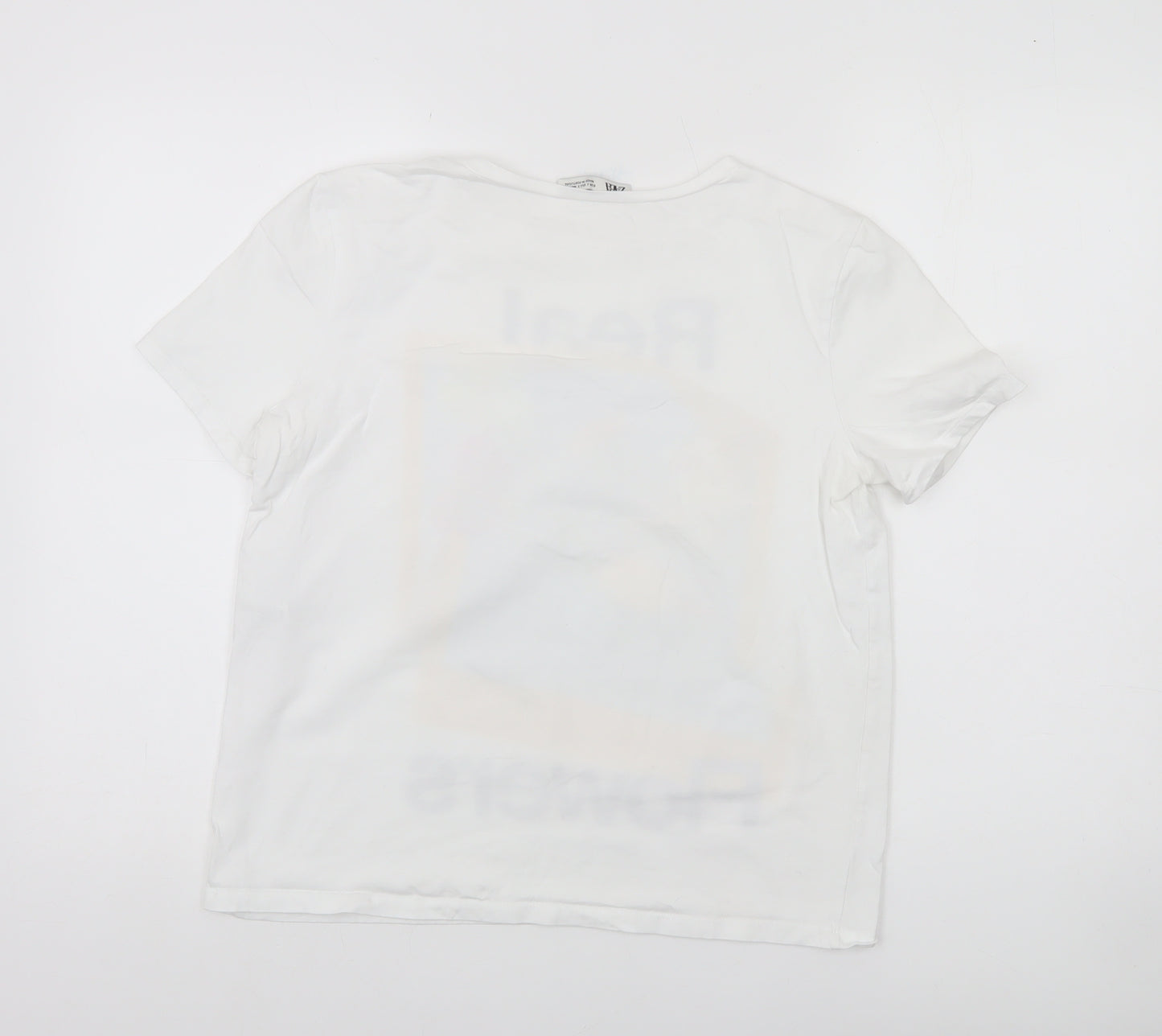 Zara Women’s White Floral Graphic T-Shirt Size 8