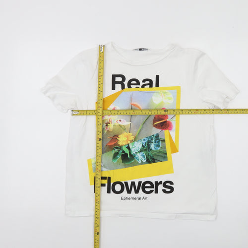 Zara Women’s White Floral Graphic T-Shirt Size 8