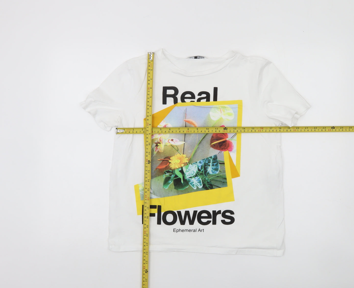 Zara Women’s White Floral Graphic T-Shirt Size 8