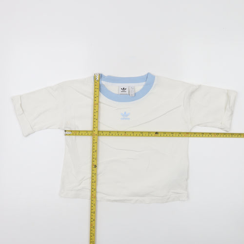 Adidas Womens White Blue Ringer Cotton T-Shirt Size 8