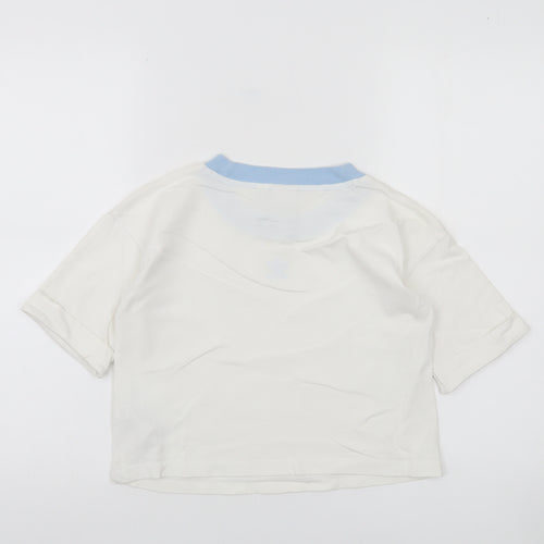 Adidas Womens White Blue Ringer Cotton T-Shirt Size 8