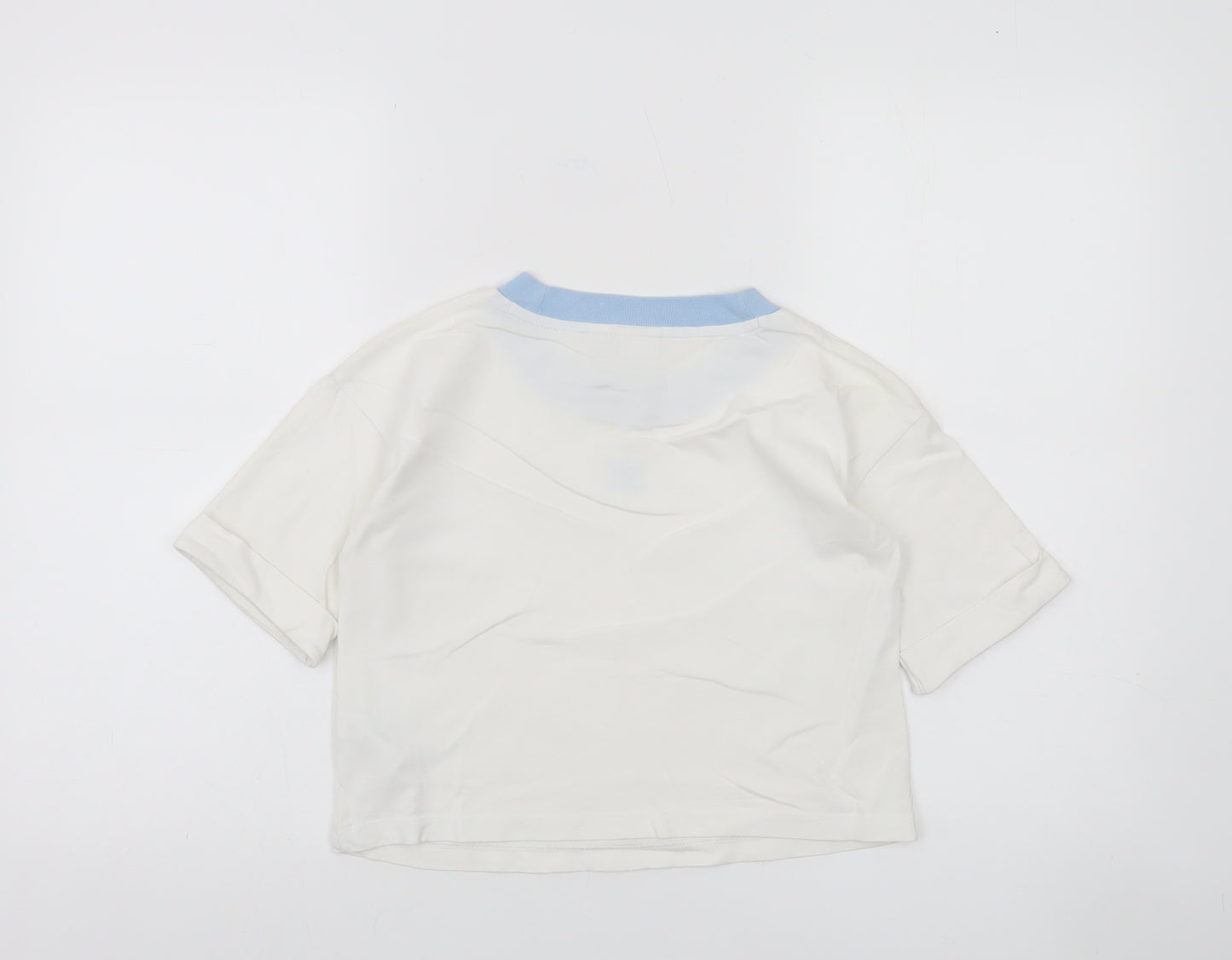 Adidas Womens White Blue Ringer Cotton T-Shirt Size 8