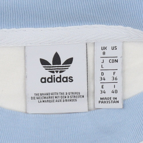 Adidas Womens White Blue Ringer Cotton T-Shirt Size 8