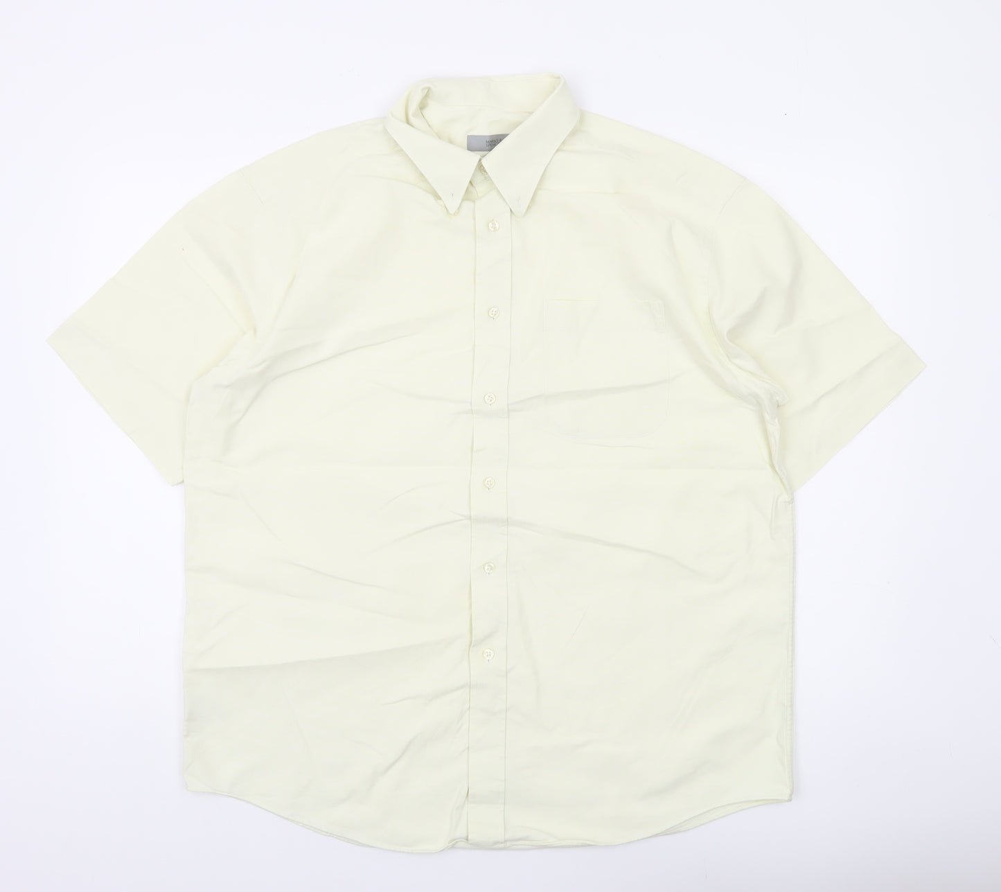Marks and Spencer Men’s Ivory Short Sleeve Cotton Button-Up Shirt 16.5in