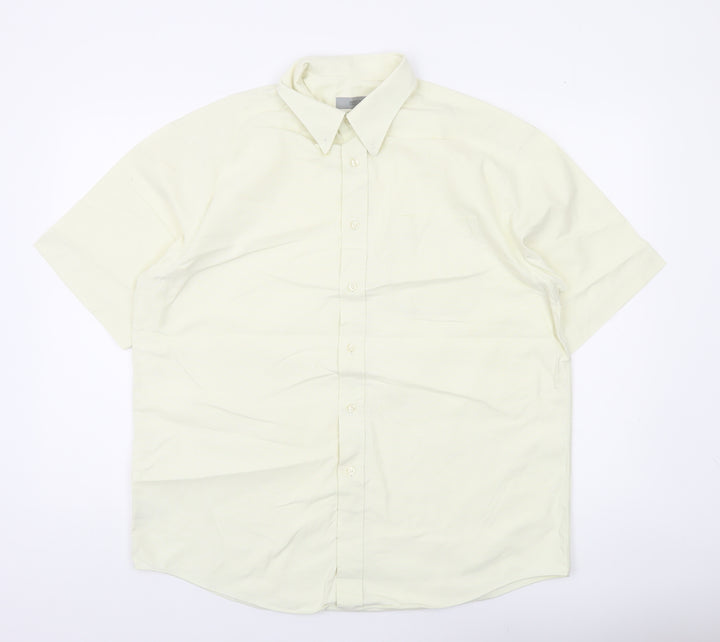Marks and Spencer Men’s Ivory Short Sleeve Cotton Button-Up Shirt 16.5in