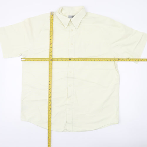 Marks and Spencer Men’s Ivory Short Sleeve Cotton Button-Up Shirt 16.5in