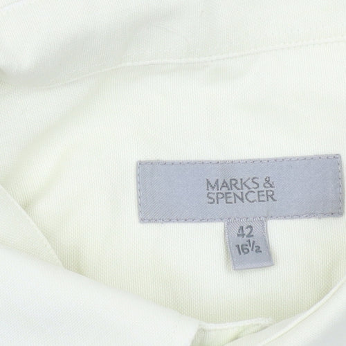Marks and Spencer Men’s Ivory Short Sleeve Cotton Button-Up Shirt 16.5in