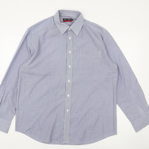Marks and Spencer Mens Blue Striped Long Sleeve Classic Fit Shirt 16