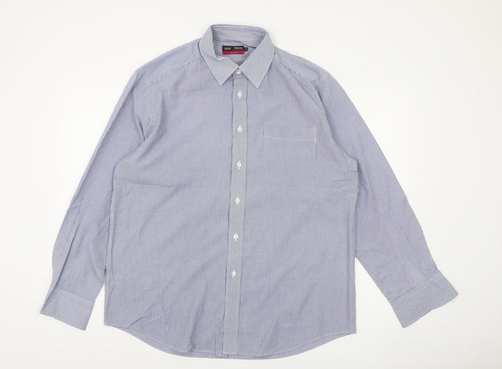 Marks and Spencer Mens Blue Striped Long Sleeve Classic Fit Shirt 16
