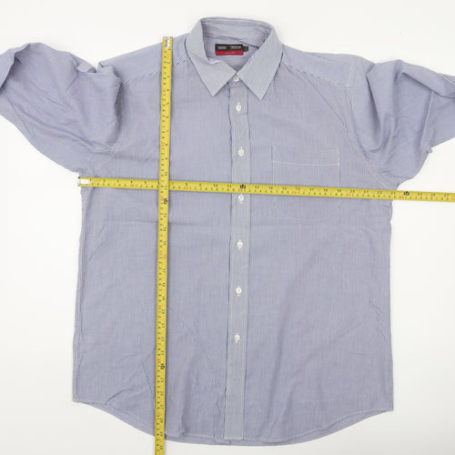 Marks and Spencer Mens Blue Striped Long Sleeve Classic Fit Shirt 16