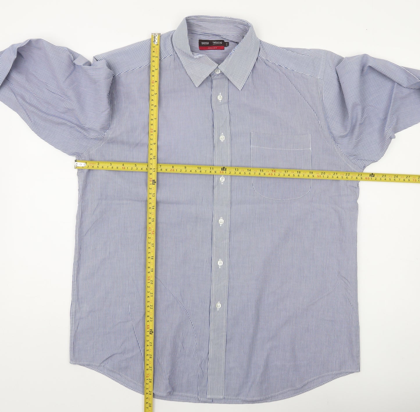 Marks and Spencer Mens Blue Striped Long Sleeve Classic Fit Shirt 16