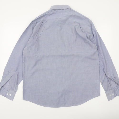 Marks and Spencer Mens Blue Striped Long Sleeve Classic Fit Shirt 16