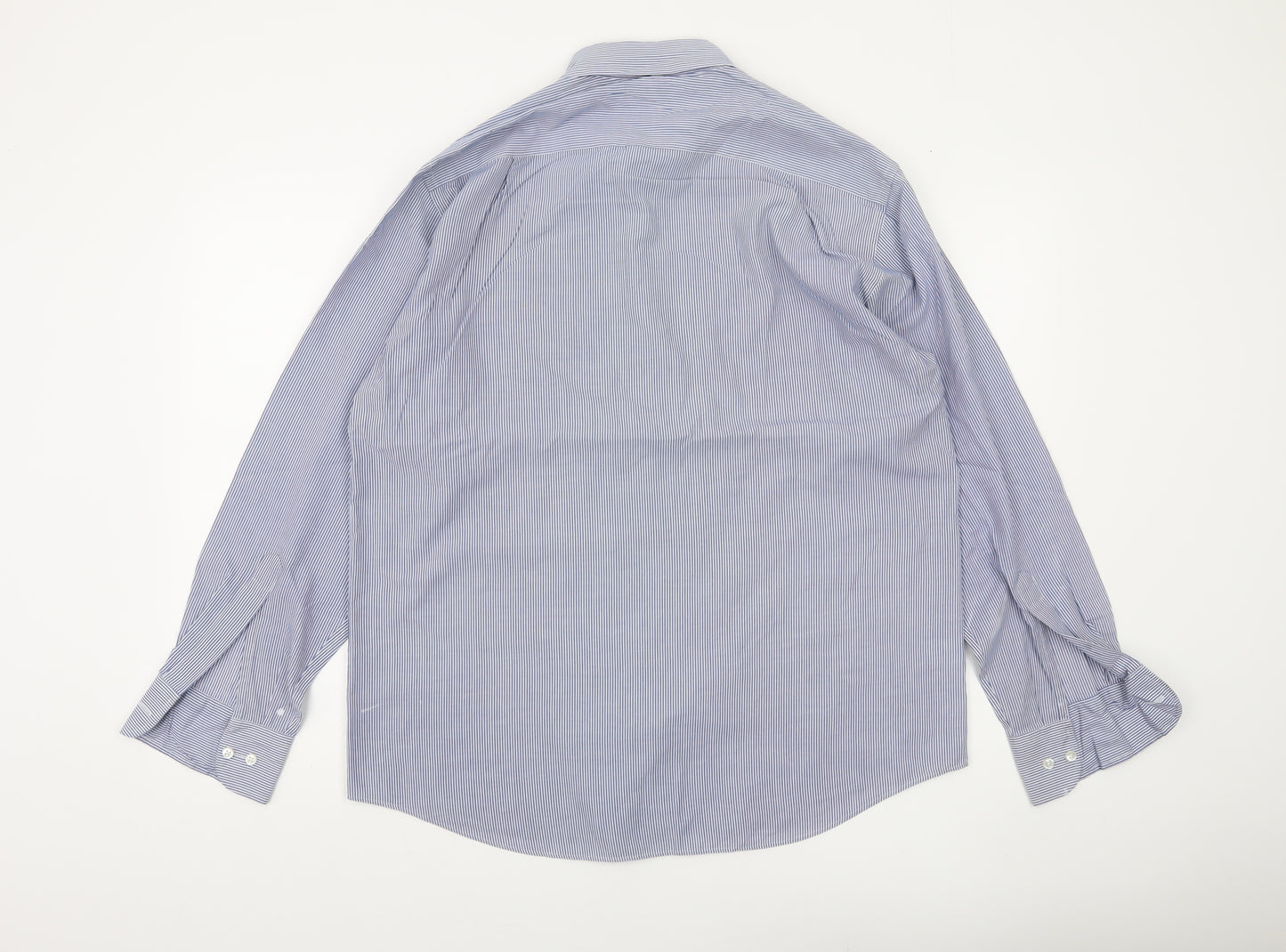 Marks and Spencer Mens Blue Striped Long Sleeve Classic Fit Shirt 16