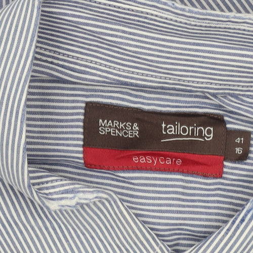 Marks and Spencer Mens Blue Striped Long Sleeve Classic Fit Shirt 16
