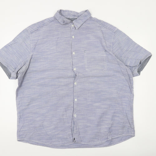 Marks and Spencer Men’s Blue 2XL Short Sleeve Striped Cotton Button-Up Shirt