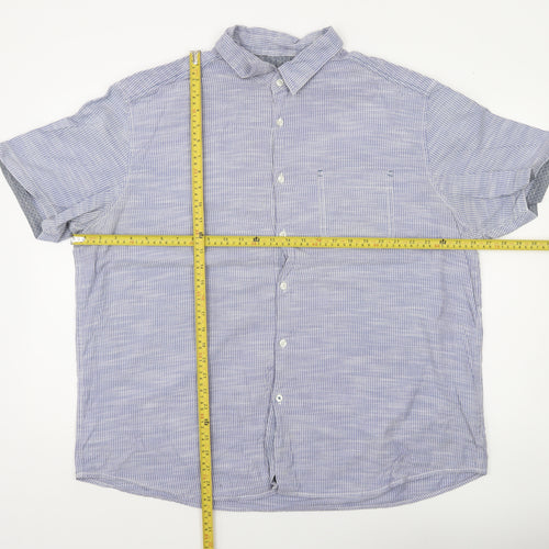 Marks and Spencer Men’s Blue 2XL Short Sleeve Striped Cotton Button-Up Shirt
