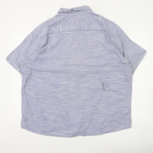 Marks and Spencer Men’s Blue 2XL Short Sleeve Striped Cotton Button-Up Shirt