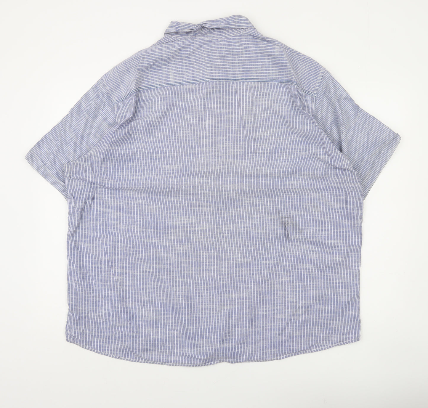 Marks and Spencer Men’s Blue 2XL Short Sleeve Striped Cotton Button-Up Shirt