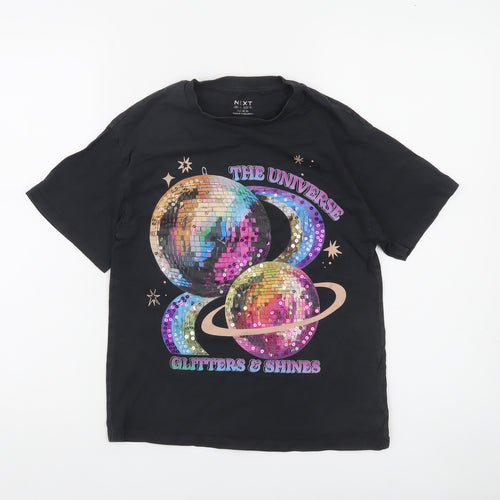 Next Girls Black Sequin Galaxy Graphic T-Shirt 7 Years - The Universe Glitters & Shines
