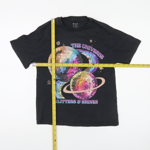 Next Girls Black Sequin Galaxy Graphic T-Shirt 7 Years - The Universe Glitters & Shines