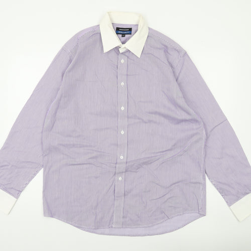 Greenwoods Men's Purple White Striped Button-Up Shirt 16.5 Regular Fit