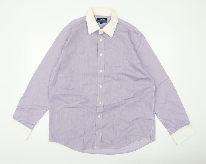 Greenwoods Men's Purple White Striped Button-Up Shirt 16.5 Regular Fit