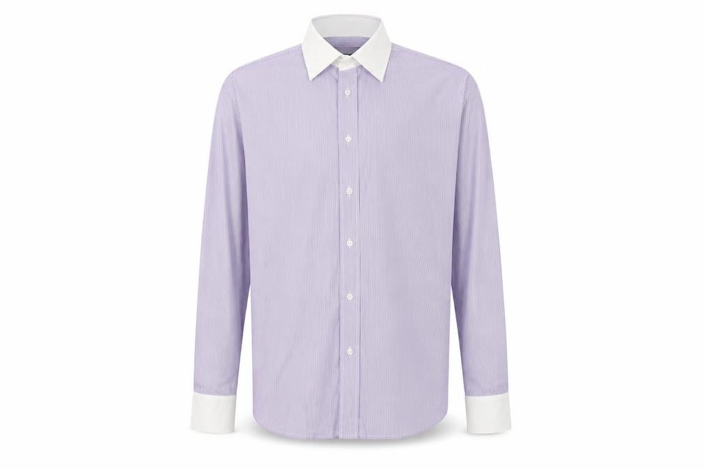Greenwoods Men's Purple White Striped Button-Up Shirt 16.5 Regular Fit