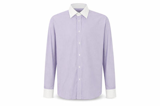 Front view of Greenwoods Men's Purple White Striped Button-Up Shirt 16.5 Regular Fit