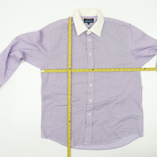 Greenwoods Men's Purple White Striped Button-Up Shirt 16.5 Regular Fit