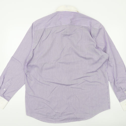 Greenwoods Men's Purple White Striped Button-Up Shirt 16.5 Regular Fit