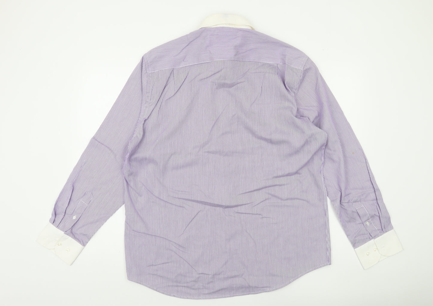Greenwoods Men's Purple White Striped Button-Up Shirt 16.5 Regular Fit