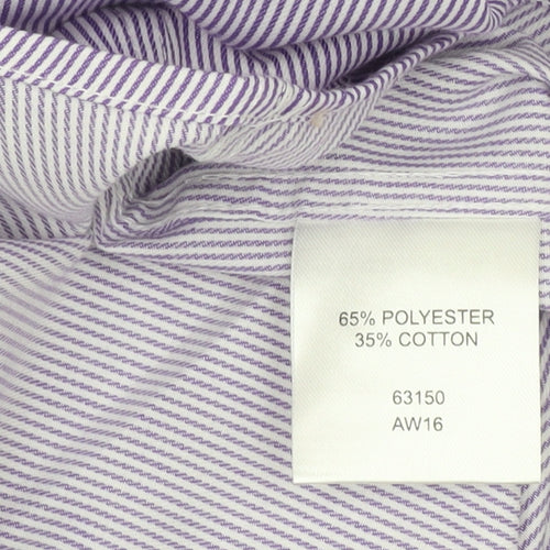 Greenwoods Men's Purple White Striped Button-Up Shirt 16.5 Regular Fit