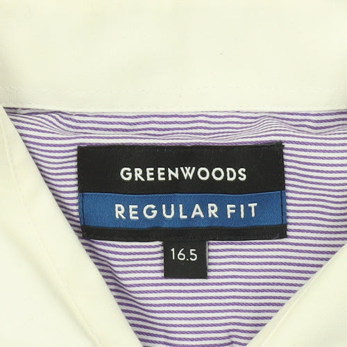 Greenwoods Men's Purple White Striped Button-Up Shirt 16.5 Regular Fit