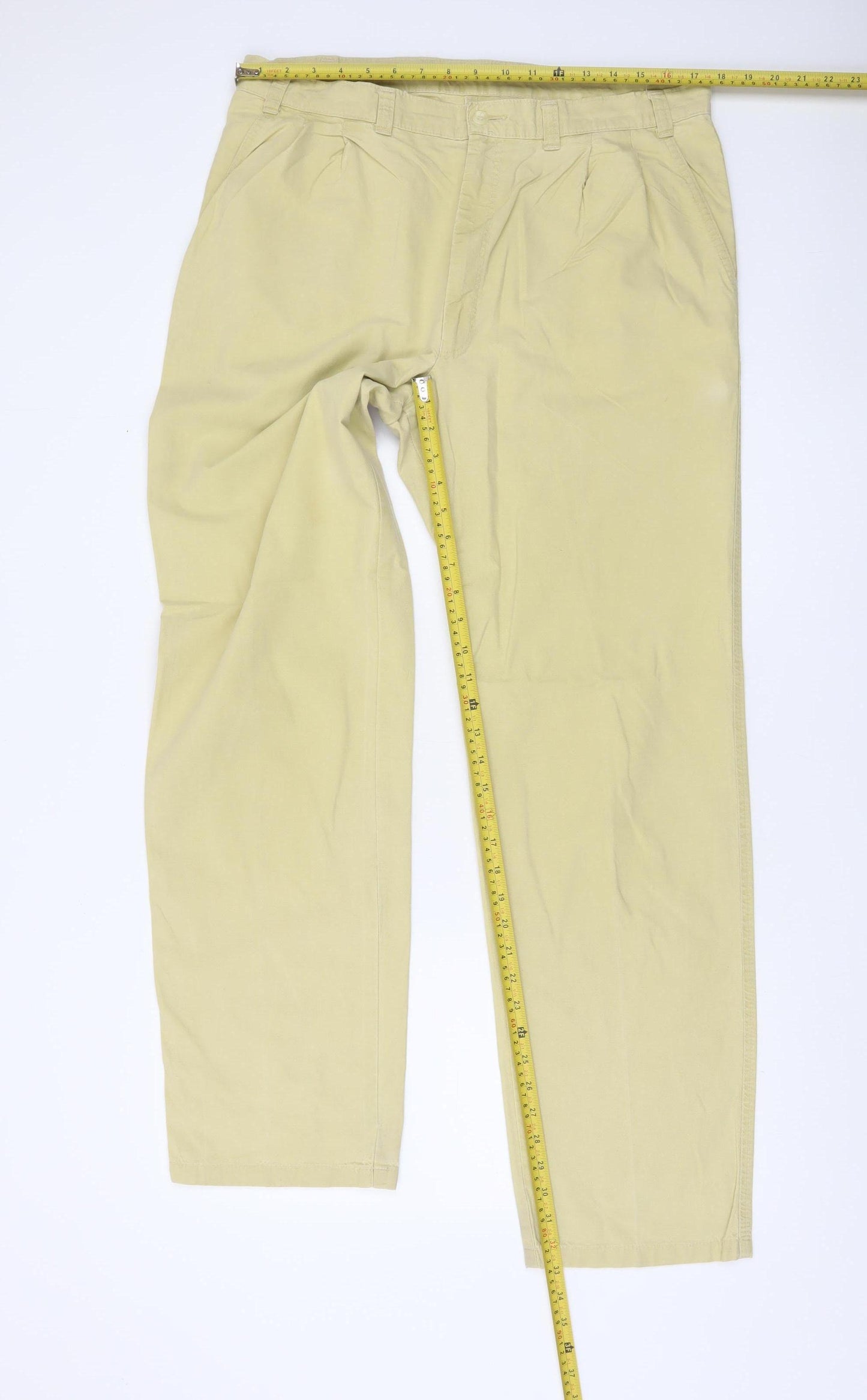 Marks and Spencer St Michael Men's Beige 36x33 Pleated Chino Trousers