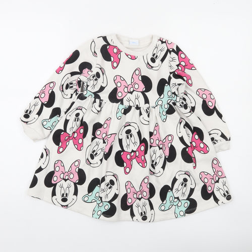 Disney Girls Ivory Minnie Mouse Long Sleeve Skater Dress 5-6 Years