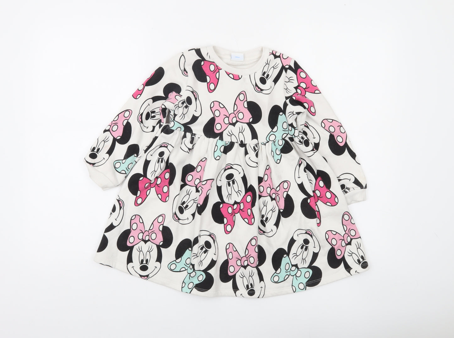 Disney Girls Ivory Minnie Mouse Long Sleeve Skater Dress 5-6 Years