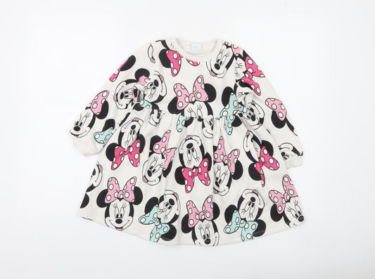 Disney Girls Ivory Minnie Mouse Long Sleeve Skater Dress 5-6 Years