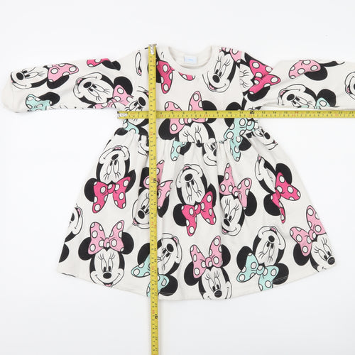 Disney Girls Ivory Minnie Mouse Long Sleeve Skater Dress 5-6 Years