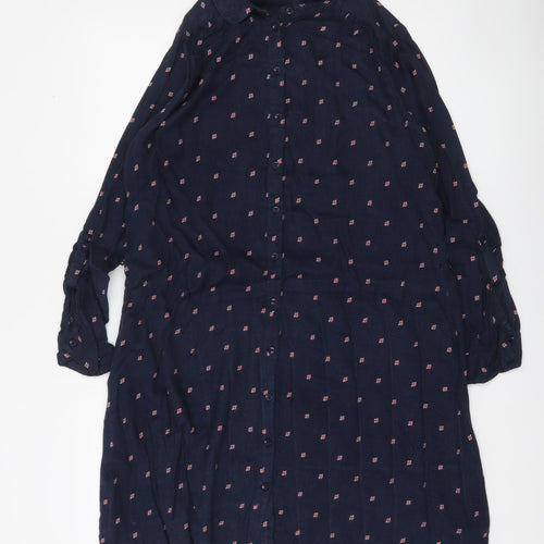 Fat Face Women's Blue Floral Collared 3/4 Sleeve Shirt Dress Size 12