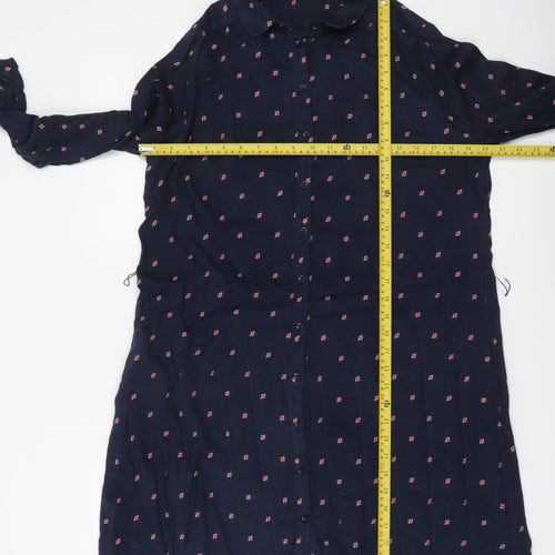 Fat Face Women's Blue Floral Collared 3/4 Sleeve Shirt Dress Size 12