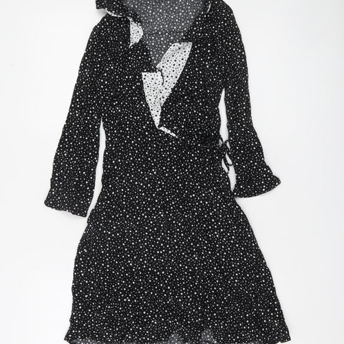 Warehouse Womens Black Star Print Wrap Dress Size 8 Viscose