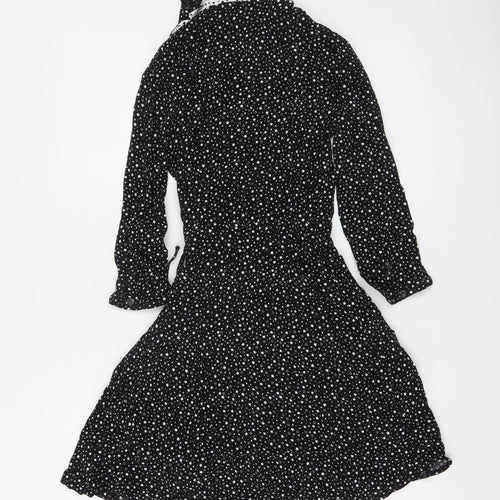Warehouse Womens Black Star Print Wrap Dress Size 8 Viscose