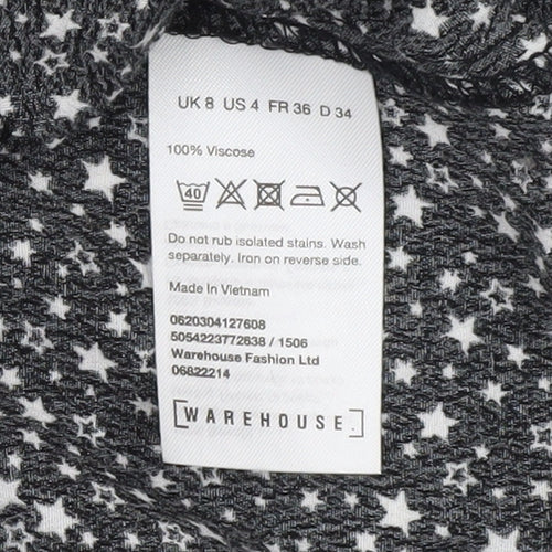 Warehouse Womens Black Star Print Wrap Dress Size 8 Viscose