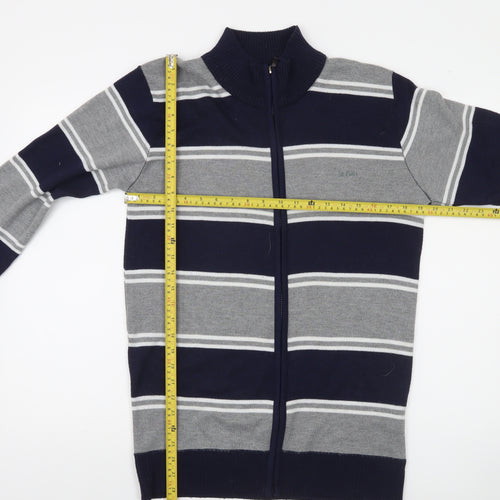Lee Cooper Men's Grey Navy Striped Full Zip Jumper Size M